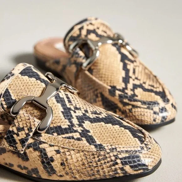 Anthropologie Bibi Lou Zagreb Slip On Loafers Snakeskin Embossed Tan Black - Picture 6 of 9